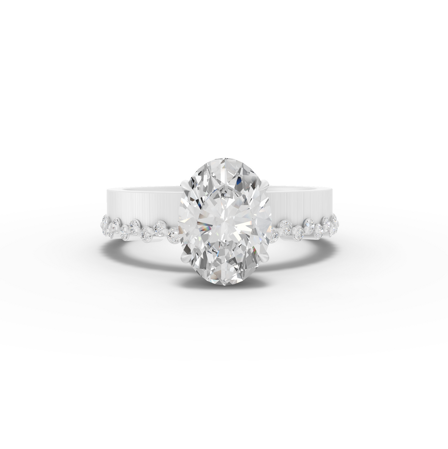 2.31 Ct Oval Cut Lab Diamond Solitaire Ring with Beaded Band 2.00 Ct Center