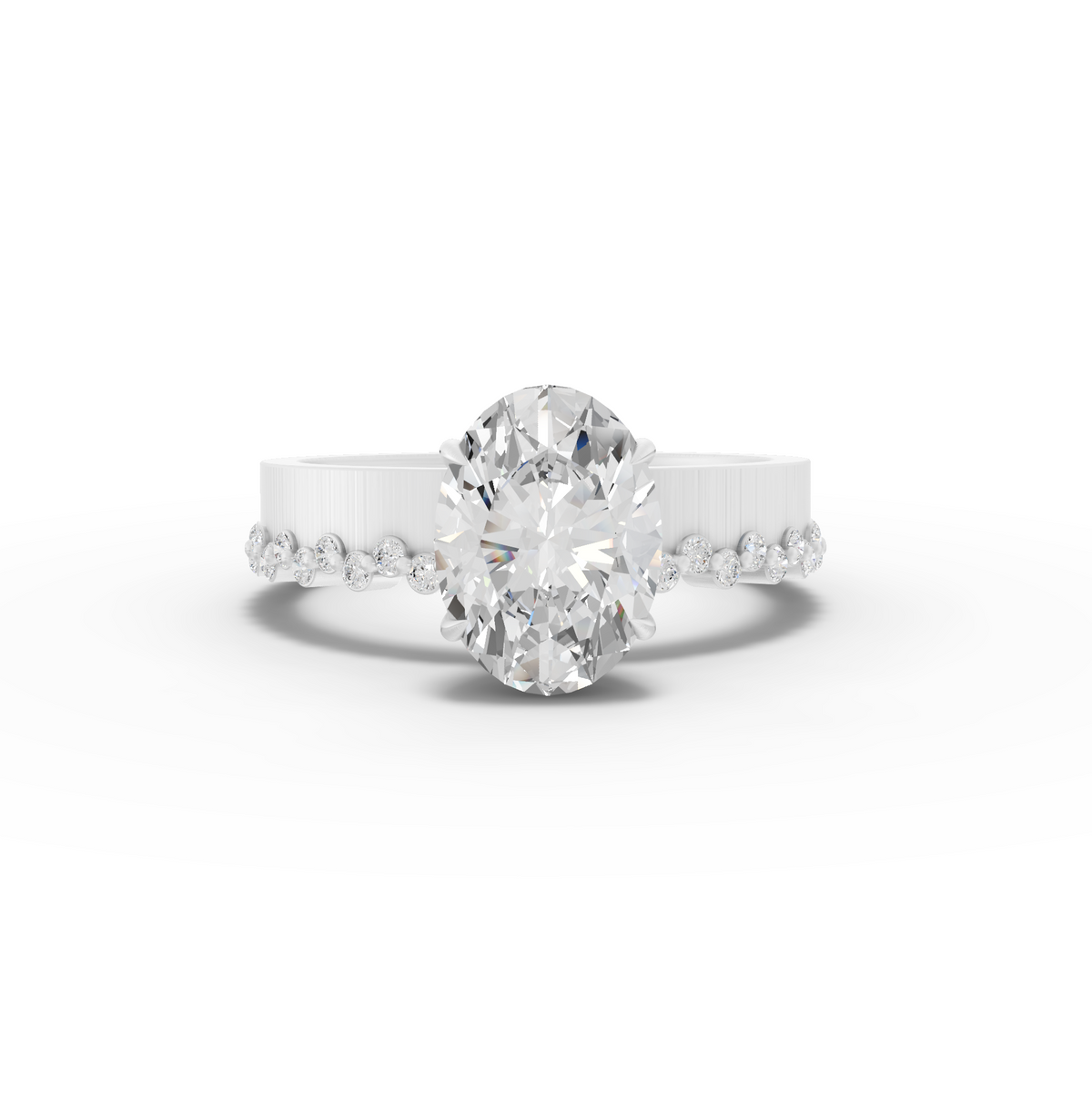 2.31 Ct Oval Cut Lab Diamond Solitaire Ring with Beaded Band 2.00 Ct Center