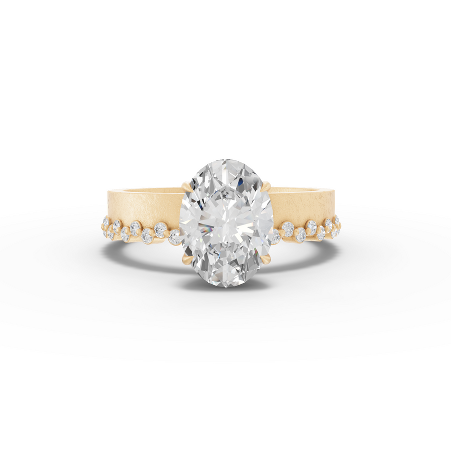 2.31 Ct Oval Cut Lab Diamond Solitaire Ring with Beaded Band 2.00 Ct Center