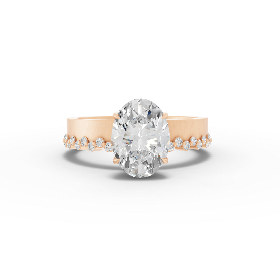 2.31 Ct Oval Cut Lab Diamond Solitaire Ring with Beaded Band 2.00 Ct Center