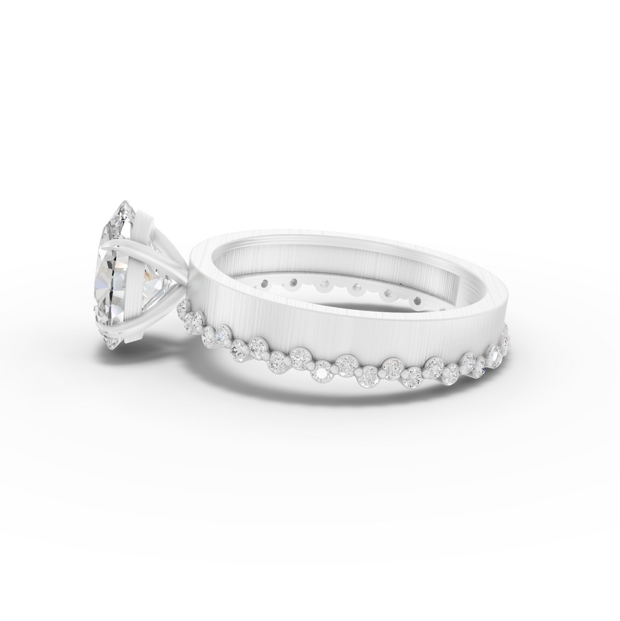2.31 Ct Oval Cut Lab Diamond Solitaire Ring with Beaded Band 2.00 Ct Center