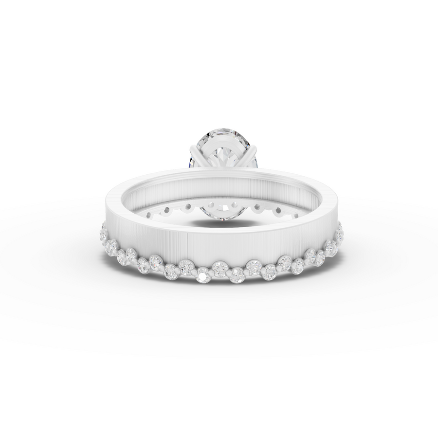 2.31 Ct Oval Cut Lab Diamond Solitaire Ring with Beaded Band 2.00 Ct Center