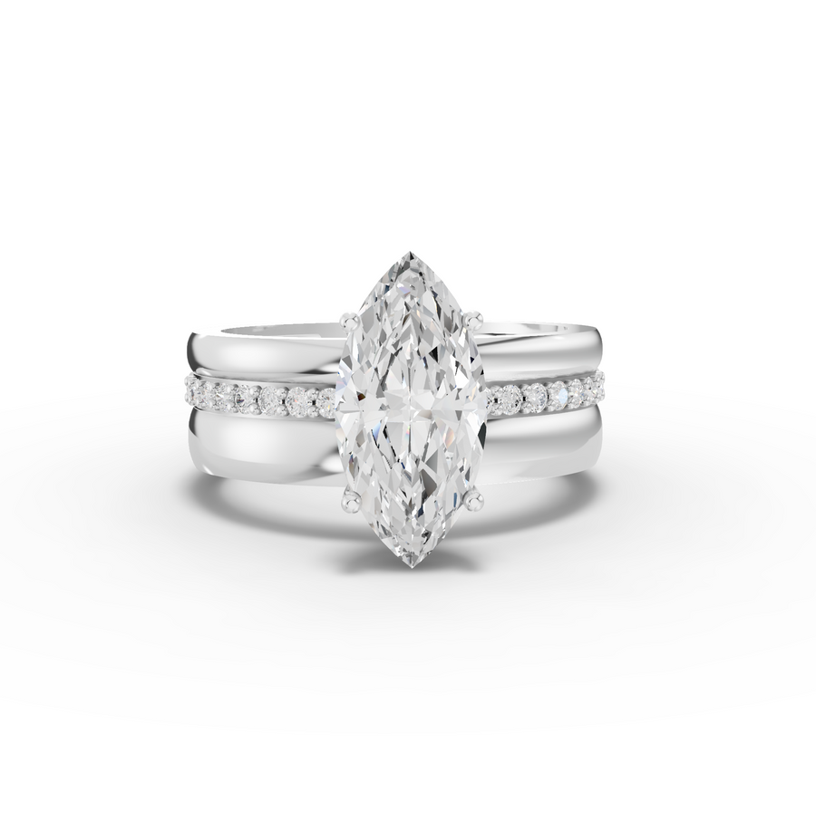 2.18 Ct Marquise Lab Diamond Wide Band Ring with Accent Band 2.00 Ct Center