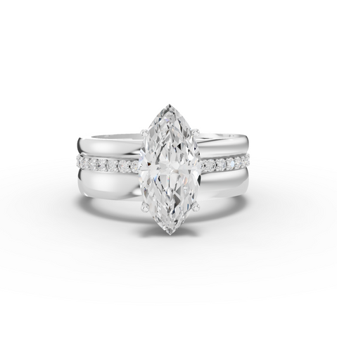 2.18 Ct Marquise Lab Diamond Wide Band Ring with Accent Band 2.00 Ct Center