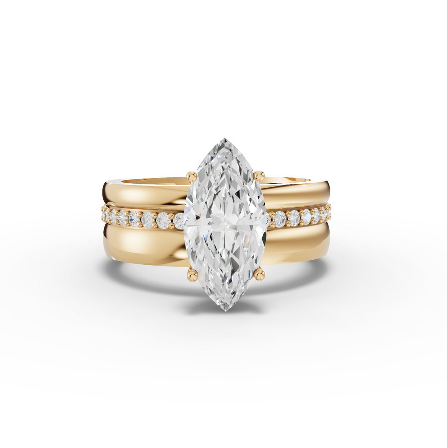 2.18 Ct Marquise Lab Diamond Wide Band Ring with Accent Band 2.00 Ct Center