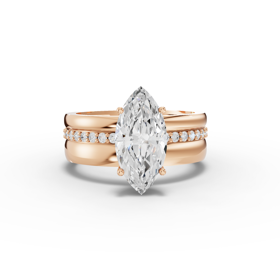 2.18 Ct Marquise Lab Diamond Wide Band Ring with Accent Band 2.00 Ct Center