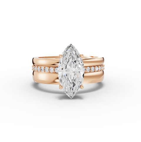 2.18 Ct Marquise Lab Diamond Wide Band Ring with Accent Band 2.00 Ct Center