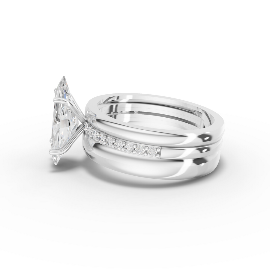 2.18 Ct Marquise Lab Diamond Wide Band Ring with Accent Band 2.00 Ct Center