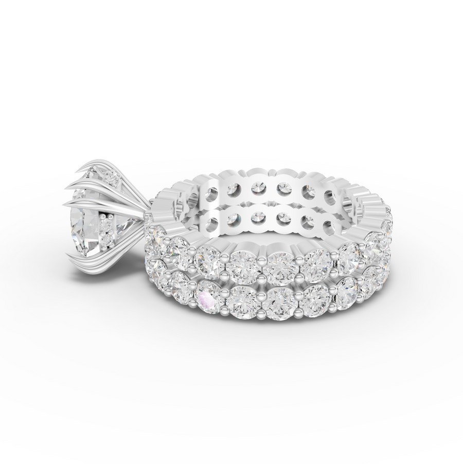 6.97 Ct Round Lab Diamond Full Eternity Ring with Hidden Halo 3.00 Ct Center