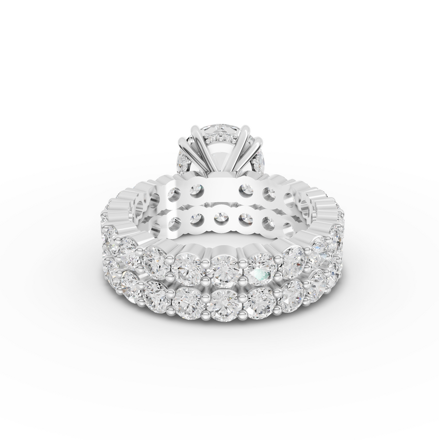 6.97 Ct Round Lab Diamond Full Eternity Ring with Hidden Halo 3.00 Ct Center