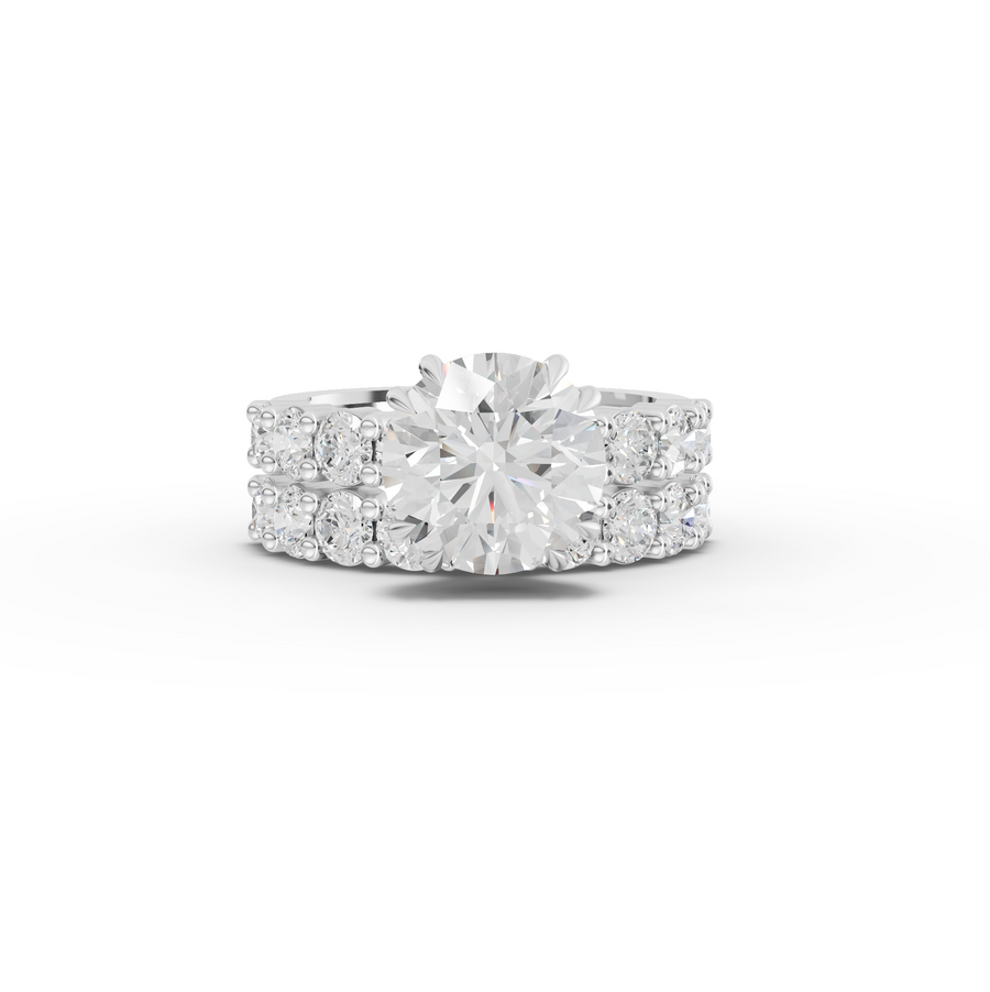 5.34 Ct Round Lab Diamond Half Eternity Ring with Hidden Halo 3.00 Ct Center