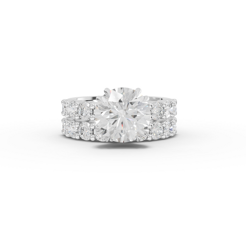 5.34 Ct Round Lab Diamond Half Eternity Ring with Hidden Halo 3.00 Ct Center