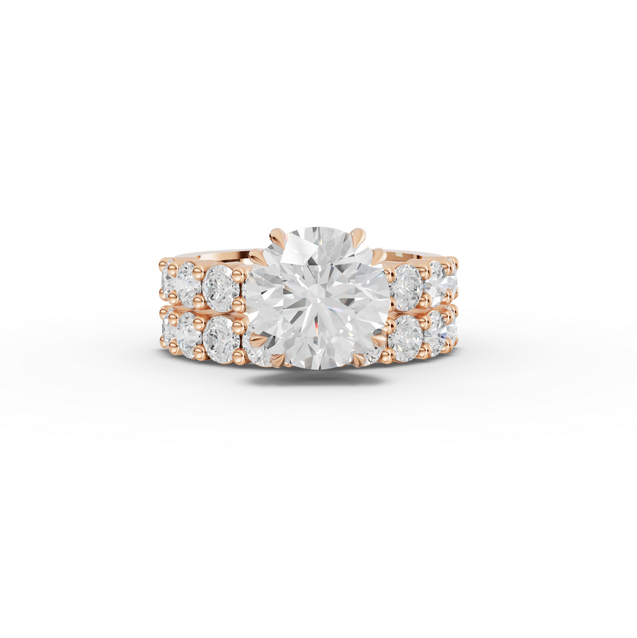 5.34 Ct Round Lab Diamond Half Eternity Ring with Hidden Halo 3.00 Ct Center