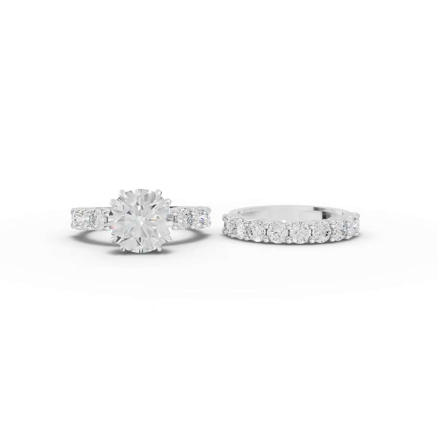 5.34 Ct Round Lab Diamond Half Eternity Ring with Hidden Halo 3.00 Ct Center