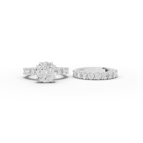5.34 Ct Round Lab Diamond Half Eternity Ring with Hidden Halo 3.00 Ct Center