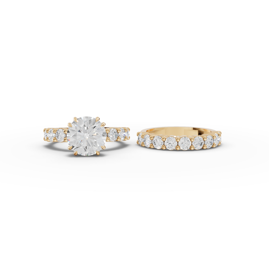 5.34 Ct Round Lab Diamond Half Eternity Ring with Hidden Halo 3.00 Ct Center