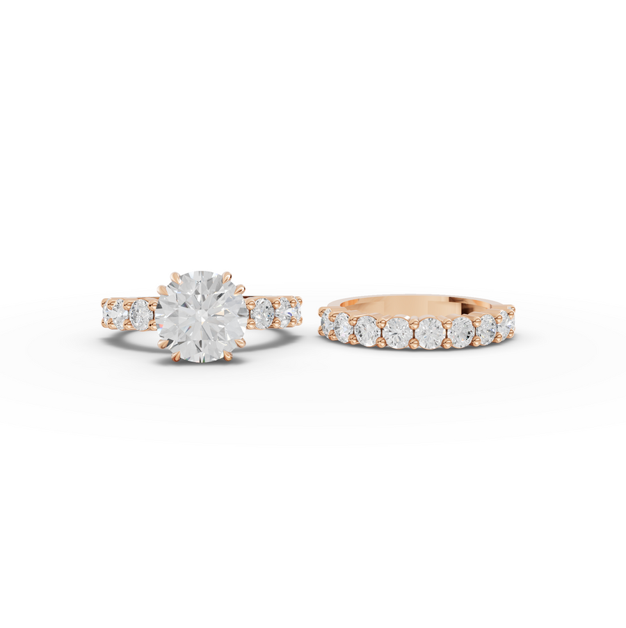 5.34 Ct Round Lab Diamond Half Eternity Ring with Hidden Halo 3.00 Ct Center