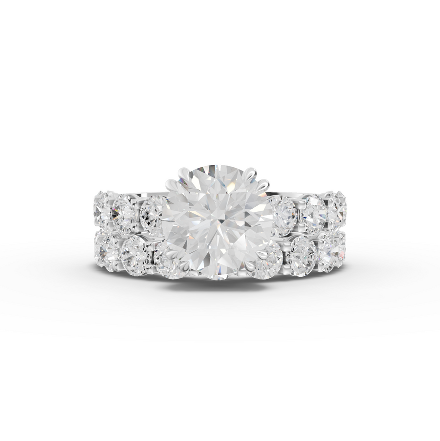 6.30 Ct Round Lab Diamond Half Eternity Ring with Hidden Halo 3.00 Ct Center