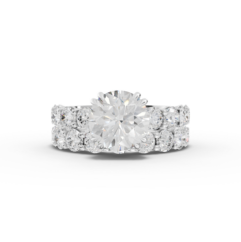 6.30 Ct Round Lab Diamond Half Eternity Ring with Hidden Halo 3.00 Ct Center