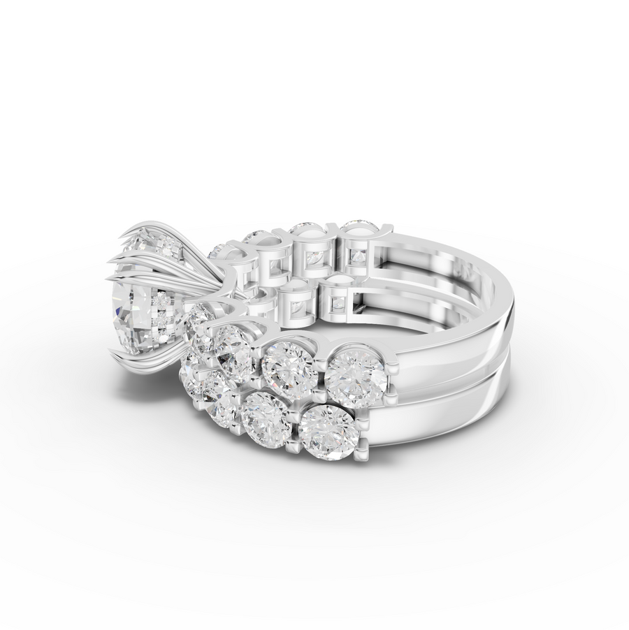 6.30 Ct Round Lab Diamond Half Eternity Ring with Hidden Halo 3.00 Ct Center