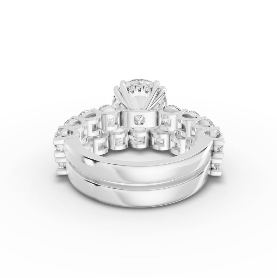 6.30 Ct Round Lab Diamond Half Eternity Ring with Hidden Halo 3.00 Ct Center