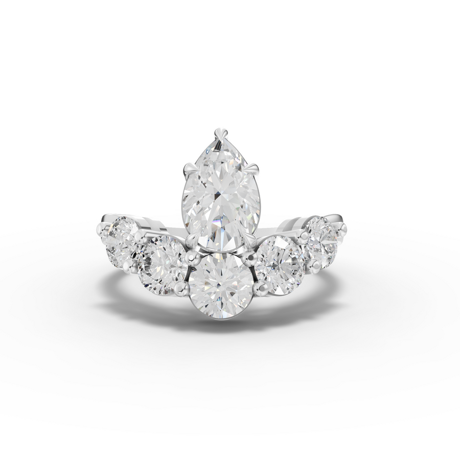2.53 Ct Pear Lab Diamond Five Stone Statement Ring 1.00 Ct Center