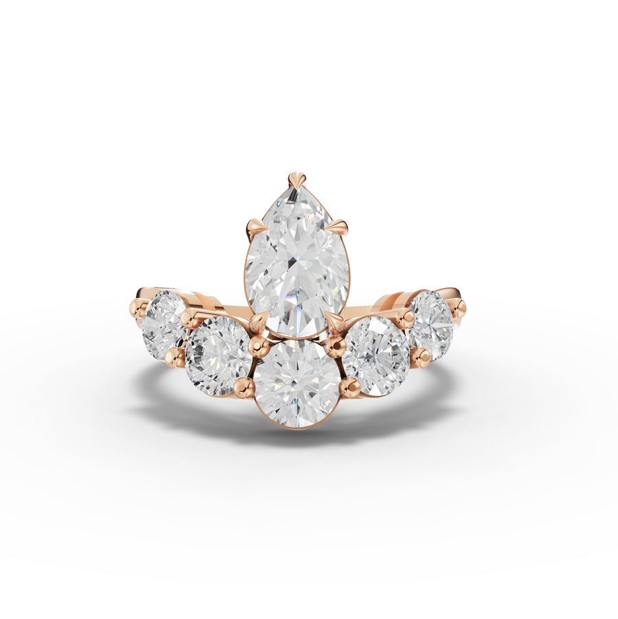 2.53 Ct Pear Lab Diamond Five Stone Statement Ring 1.00 Ct Center