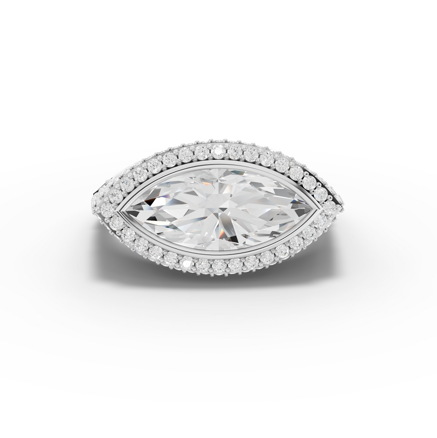 4.35 Ct Marquise Solitaire Lab Diamond Micro Pavé Halo Ring 2.00 Ct Center