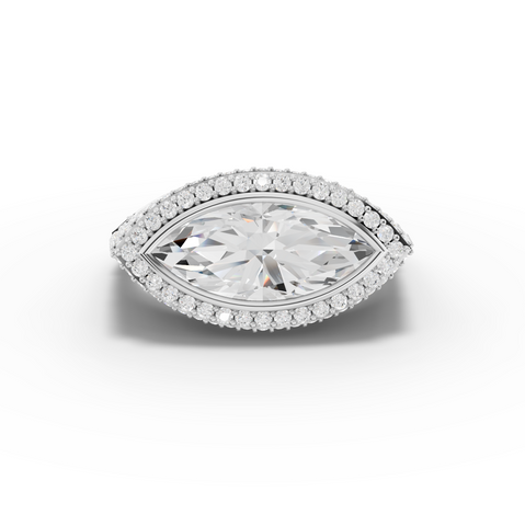 4.35 Ct Marquise Solitaire Lab Diamond Micro Pavé Halo Ring 2.00 Ct Center