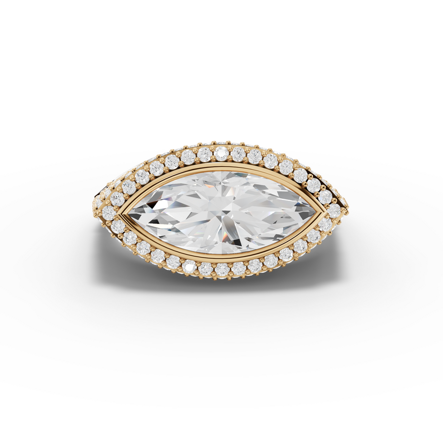 4.35 Ct Marquise Solitaire Lab Diamond Micro Pavé Halo Ring 2.00 Ct Center