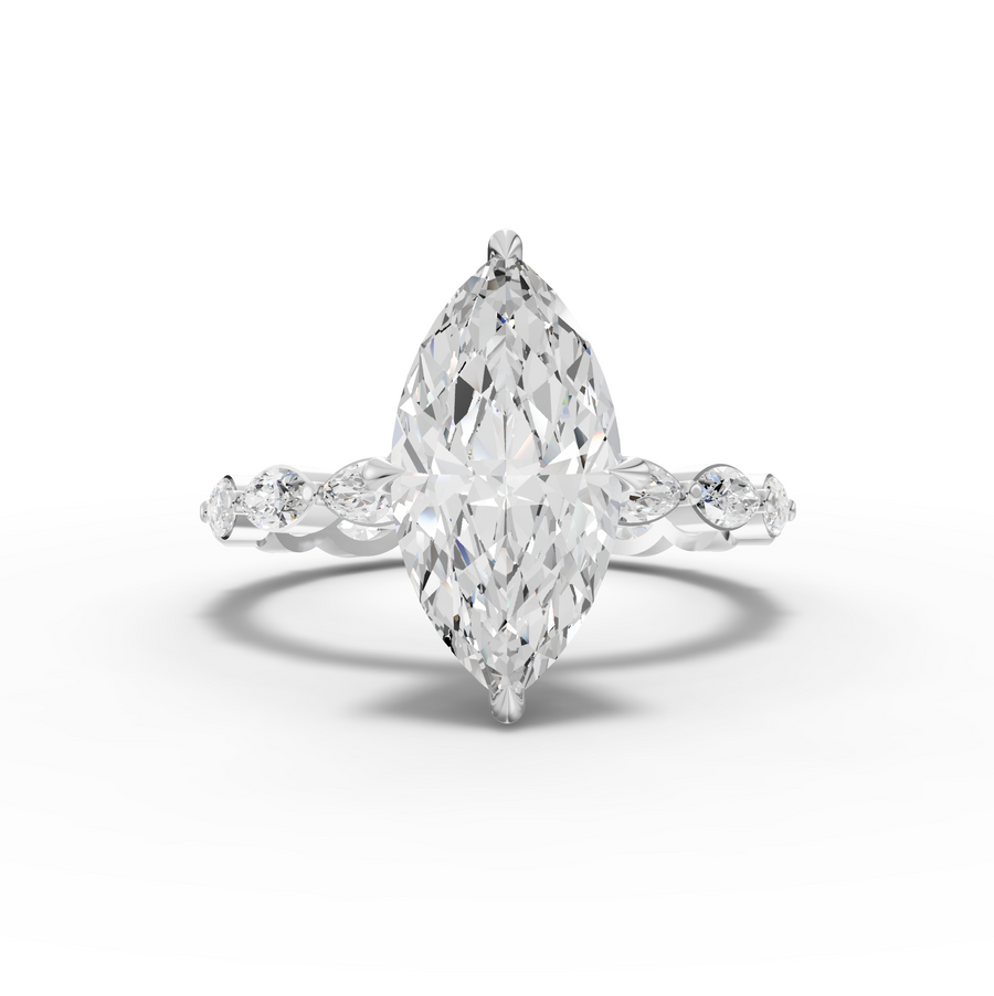 2.87 Ct Marquise Lab Diamond Full Eternity with Hidden Halo Ring 2.00 Ct Center