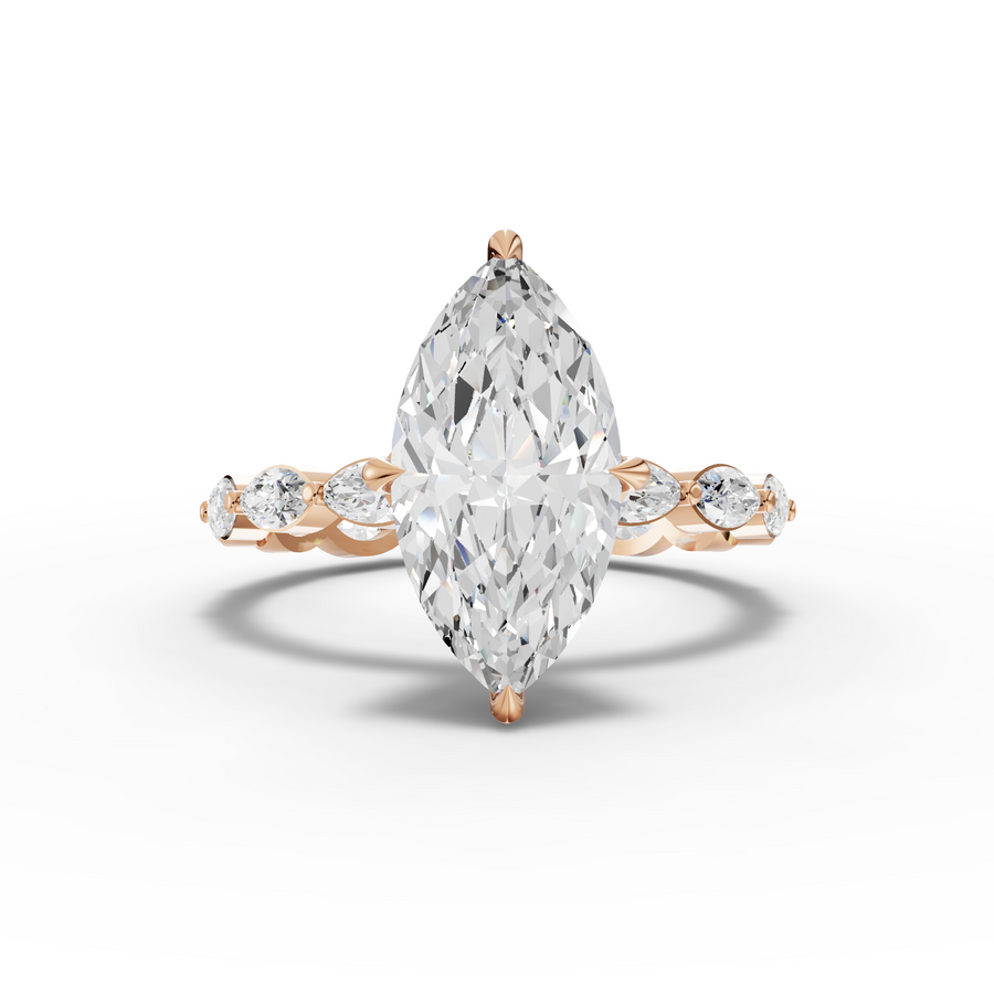 2.87 Ct Marquise Lab Diamond Full Eternity with Hidden Halo Ring 2.00 Ct Center