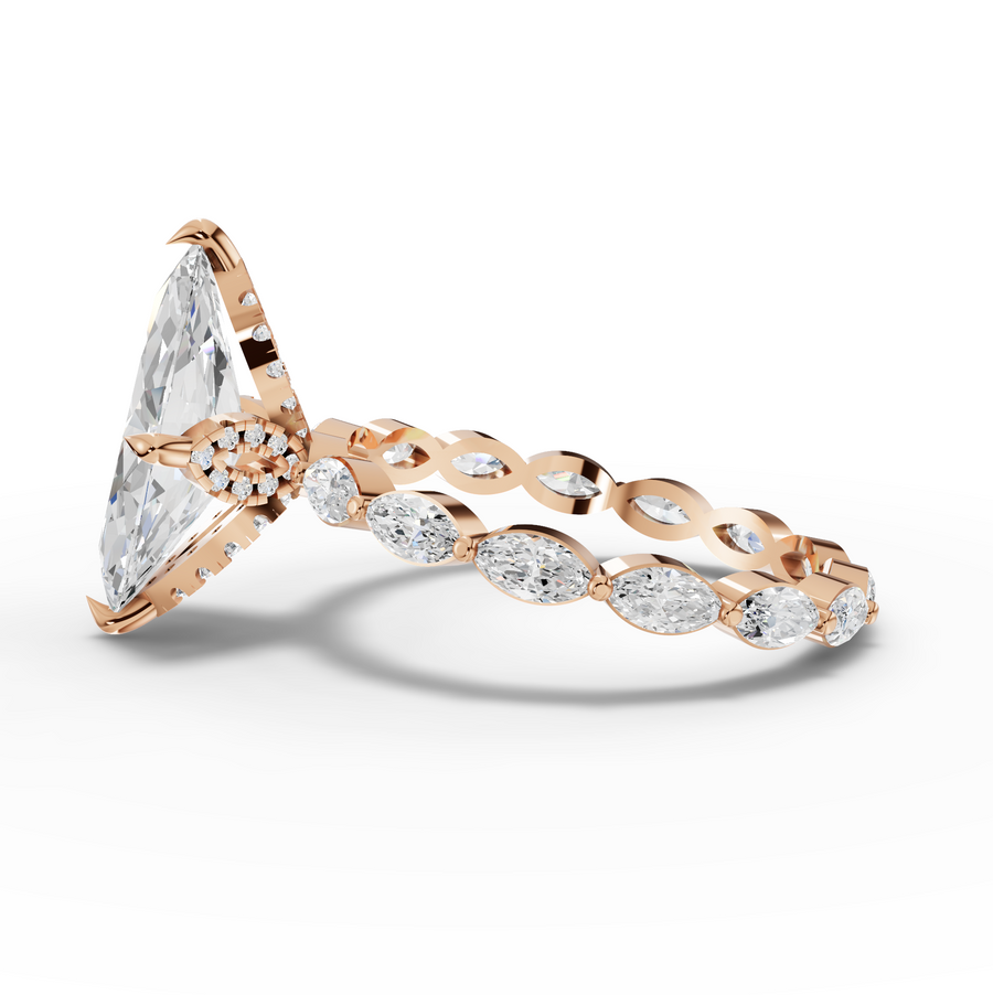 2.87 Ct Marquise Lab Diamond Full Eternity with Hidden Halo Ring 2.00 Ct Center