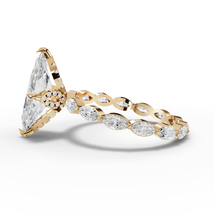 2.87 Ct Marquise Lab Diamond Full Eternity with Hidden Halo Ring 2.00 Ct Center