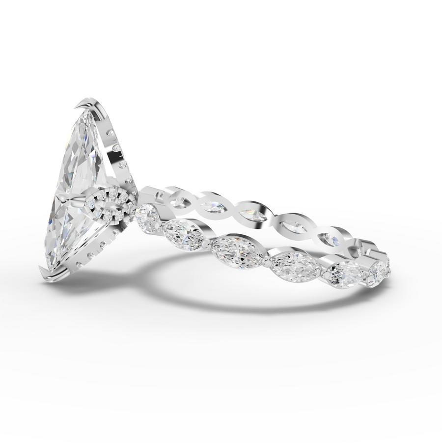 2.87 Ct Marquise Lab Diamond Full Eternity with Hidden Halo Ring 2.00 Ct Center