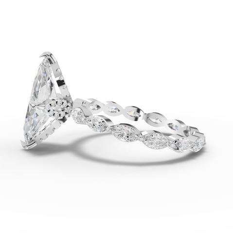 2.87 Ct Marquise Lab Diamond Full Eternity with Hidden Halo Ring 2.00 Ct Center