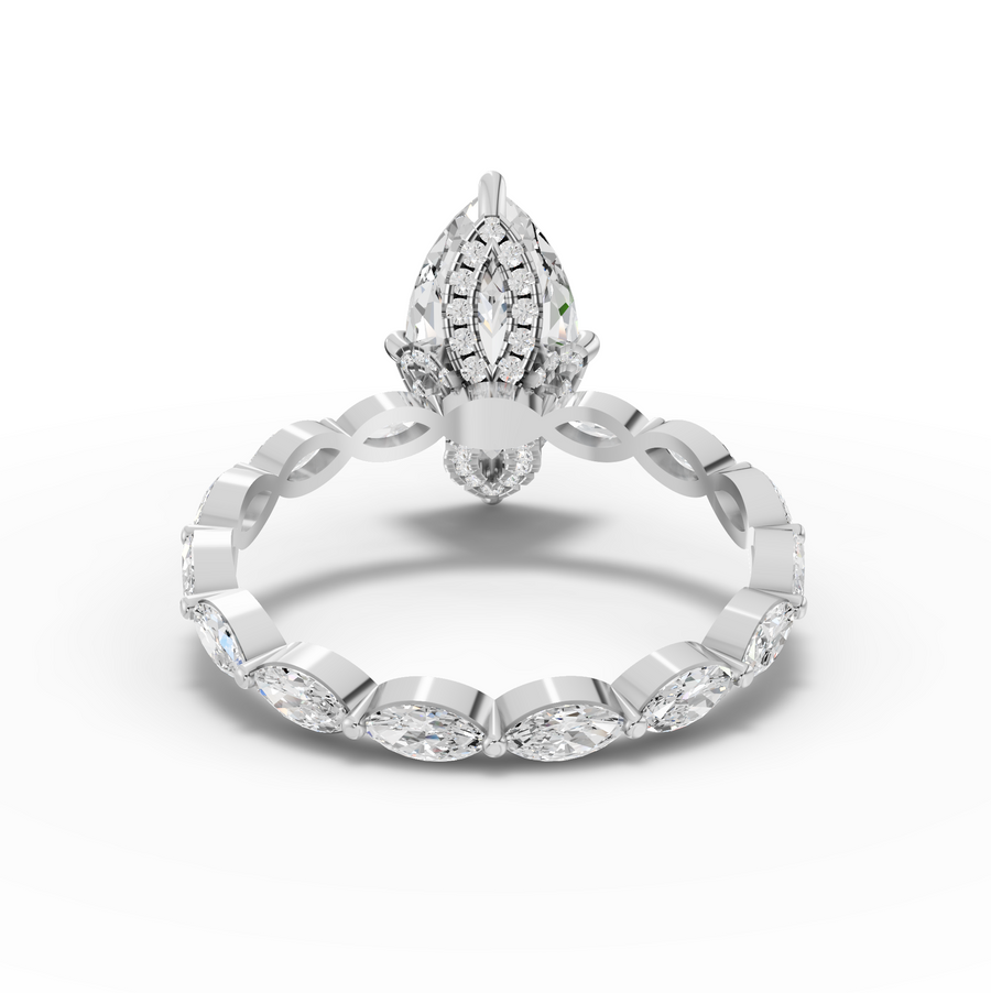 2.87 Ct Marquise Lab Diamond Full Eternity with Hidden Halo Ring 2.00 Ct Center