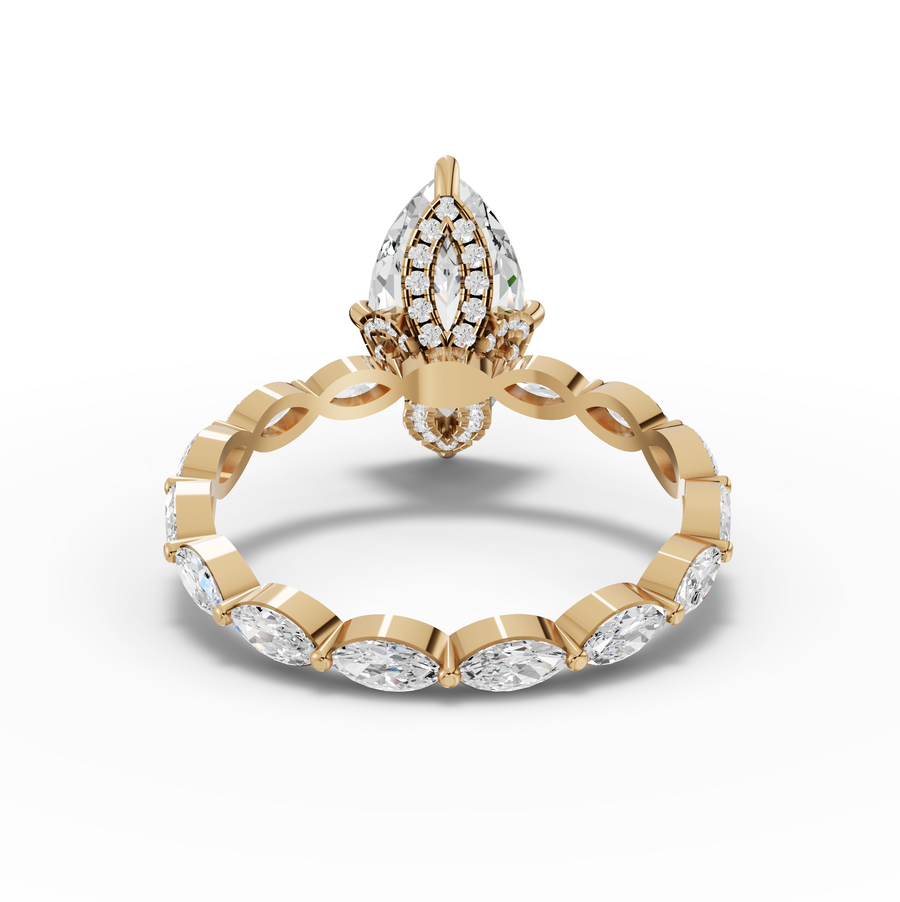 2.87 Ct Marquise Lab Diamond Full Eternity with Hidden Halo Ring 2.00 Ct Center