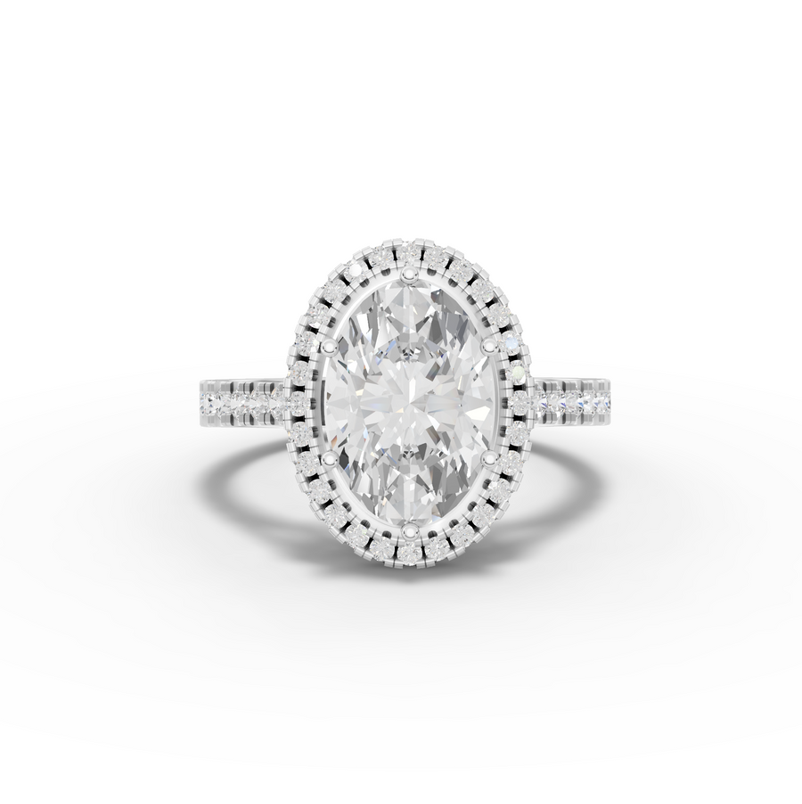 2.50 Ct Oval Lab Diamond Halo Ring with Pavé Band 2.00 Ct Center