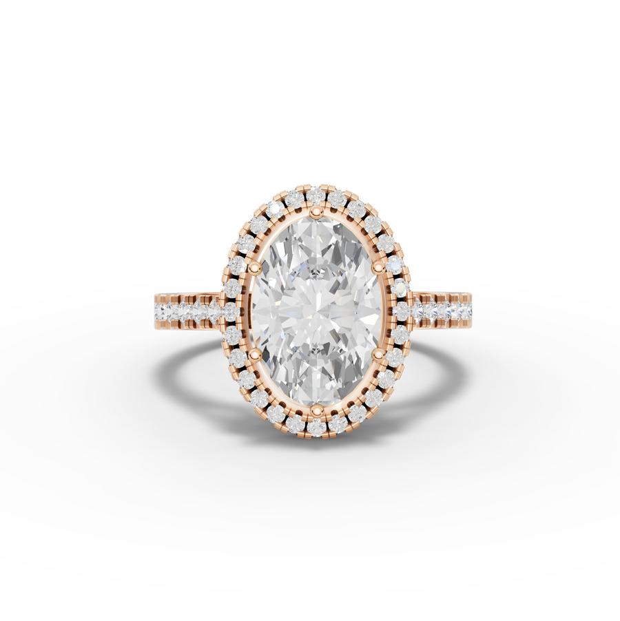 2.50 Ct Oval Lab Diamond Halo Ring with Pavé Band 2.00 Ct Center