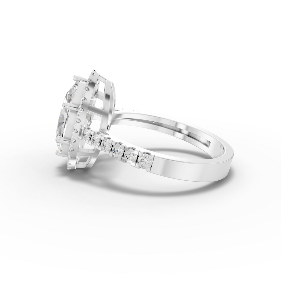 2.50 Ct Oval Lab Diamond Halo Ring with Pavé Band 2.00 Ct Center