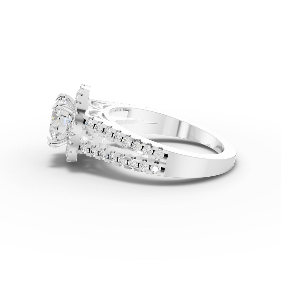 2.17 Ct Round Lab Diamond Double Halo Accent Ring 1.5 Ct Center