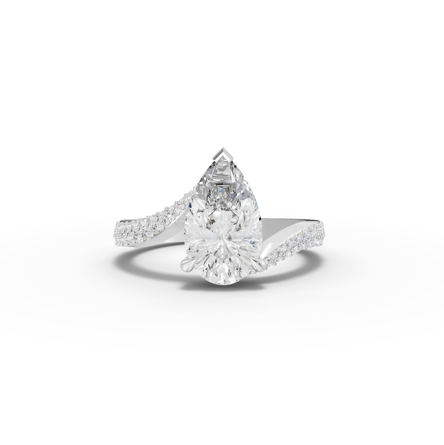 2.54 Ct Pear Lab Diamond Bypass Pavé Ring 2.00 Ct Center