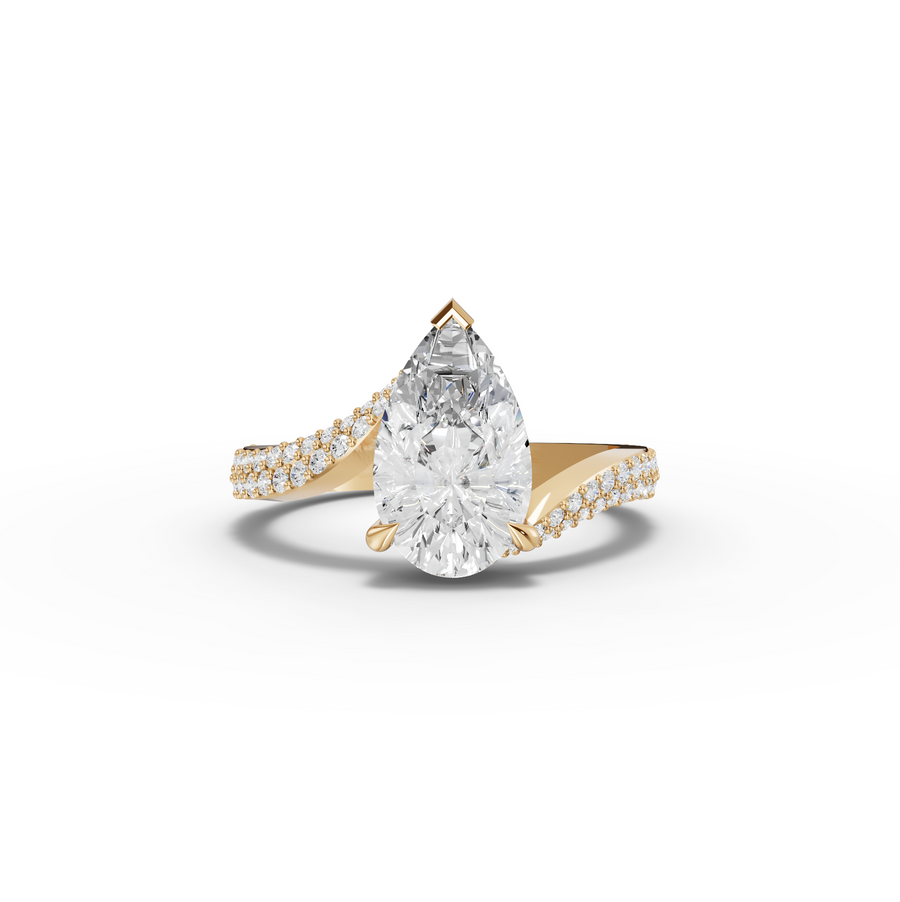 2.54 Ct Pear Lab Diamond Bypass Pavé Ring 2.00 Ct Center