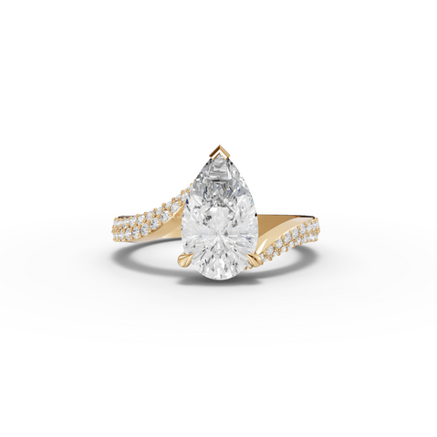 2.54 Ct Pear Lab Diamond Bypass Pavé Ring 2.00 Ct Center