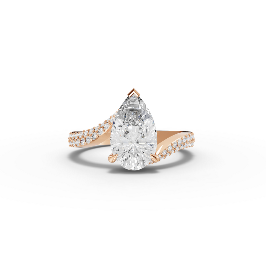 2.54 Ct Pear Lab Diamond Bypass Pavé Ring 2.00 Ct Center