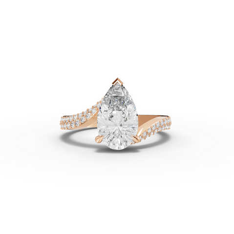 2.54 Ct Pear Lab Diamond Bypass Pavé Ring 2.00 Ct Center