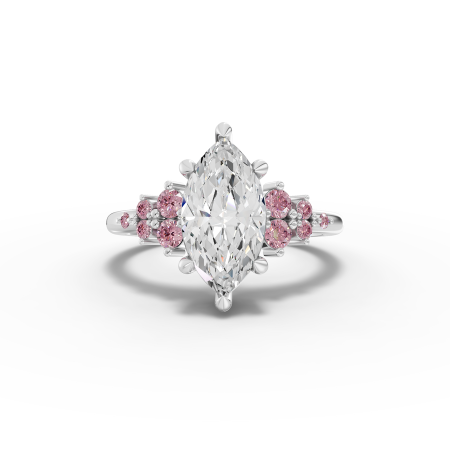 2.32 Ct Marquise Solitaire Lab Diamond Floral Cluster Ring 2.00 Ct Center