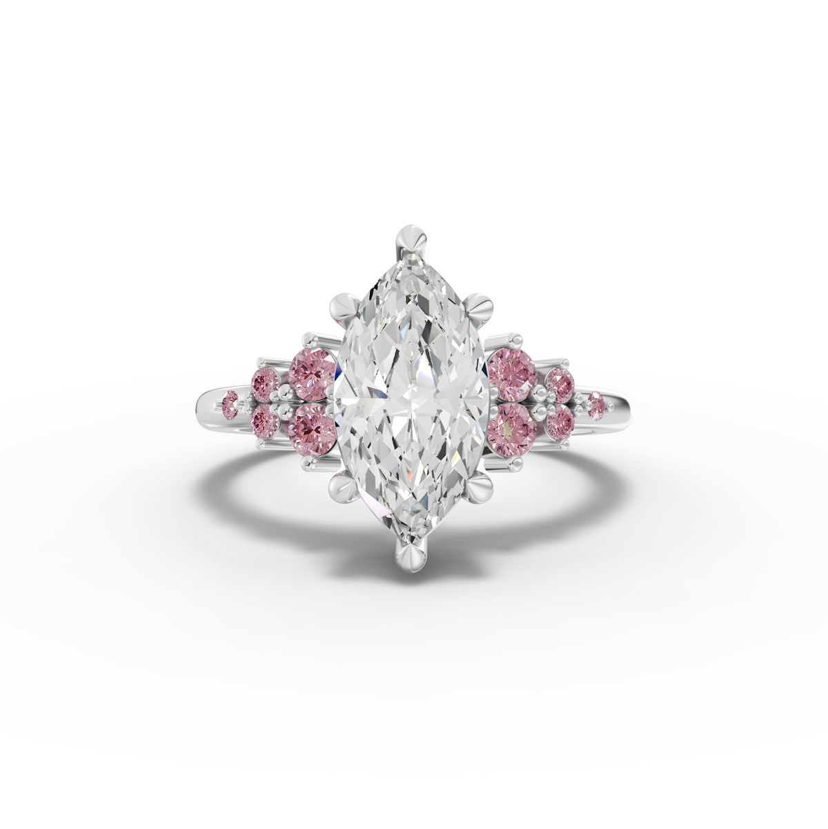 2.32 Ct Marquise Solitaire Lab Diamond Floral Cluster Ring 2.00 Ct Center