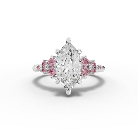 2.32 Ct Marquise Solitaire Lab Diamond Floral Cluster Ring 2.00 Ct Center